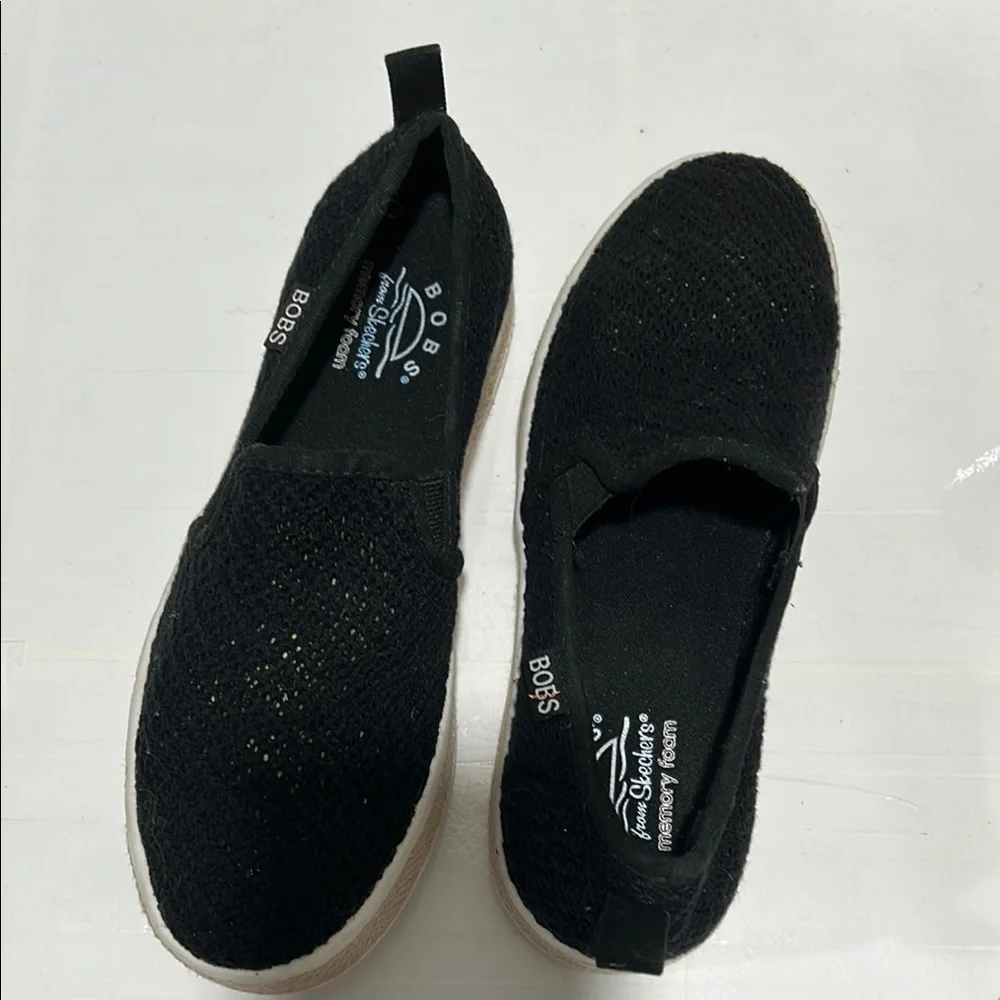 BOBS by sketchers Black Slip-On Flexpadrille luxe summer sky size 6 GUCoff white
